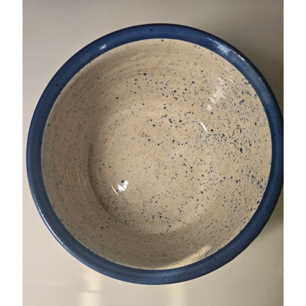 Salt Glazed Stoneware Bowl Cobalt Blue Silhouette of Horse & Wagon Speckled